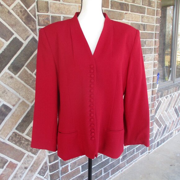 Vintage Red 100% Wool Kasper 80s or 90s size 16 - Picture 1 of 6